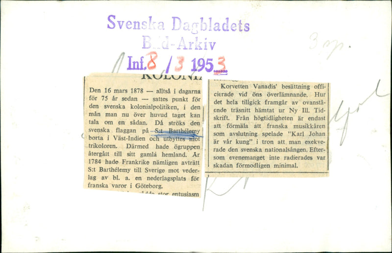 Drawing of the french music choir with the Swedish flag at Saint Barthélemy. - Vintage Photograph