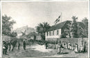 Drawing of the french music choir with the Swedish flag at Saint Barthélemy. - Vintage Photograph