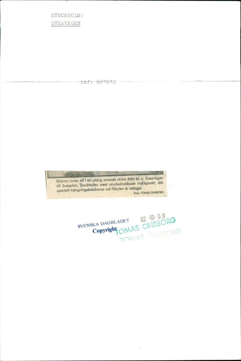 Stockholm, the main street (Sveavägen).  The cars run into a never-ending stream - Vintage Photograph