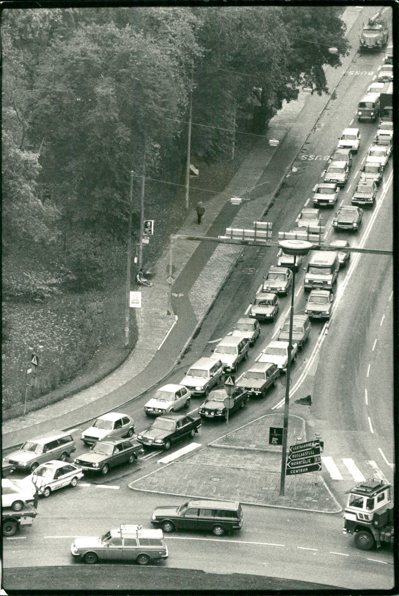 Stockholm, the main street (Sveavägen).  The cars run into a never-ending stream - Vintage Photograph