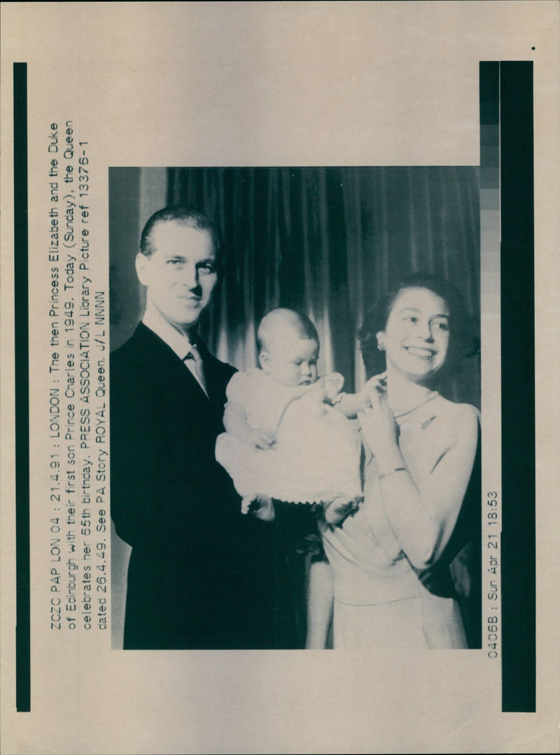 Princess Elizabeth and the Duke of Edinburgh with their first son Prince Charles in 1949 - Vintage Photograph