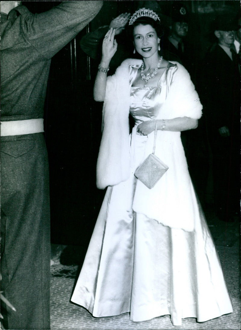 Queen Elizabeth II waves to the crowd as she arrives at the Town Hall in Auckland - Vintage Photograph