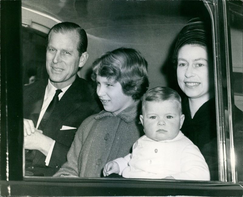 Queen Elizabeth II and Prince Philip with Prince Andrew and Princess Anne - Vintage Photograph