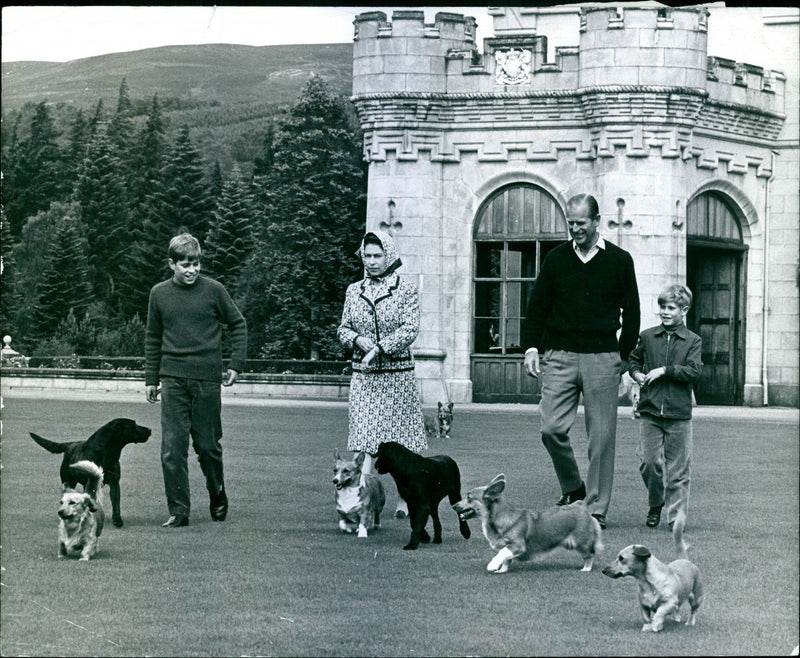 Queen Elizabeth II and Prince Philip with Prince Andrew and Prince Edward - Vintage Photograph