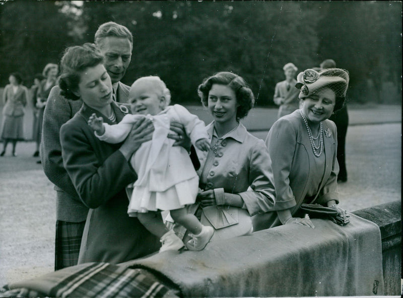 King George VI and Queen Elizabeth The Queen Mother with Princess Elizabeth II, Princess Anne and Princess Margaret - Vintage Photograph