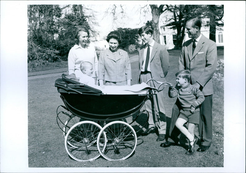 Queen Elizabeth II and Prince Philip with Prince Edward, Prince Andrew, Prince Charles and Princess Anne - Vintage Photograph