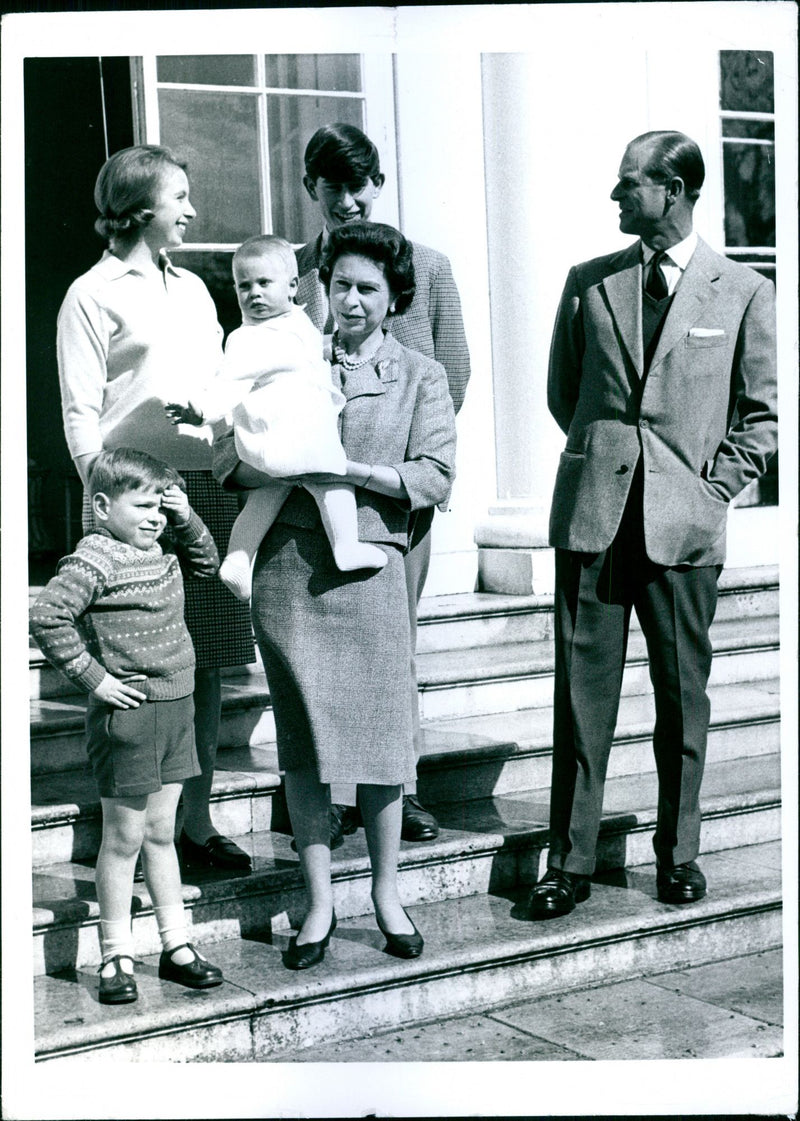Queen Elizabeth II and Prince Philip with Prince Edward, Prince Andrew, Prince Charles and Princess Anne - Vintage Photograph