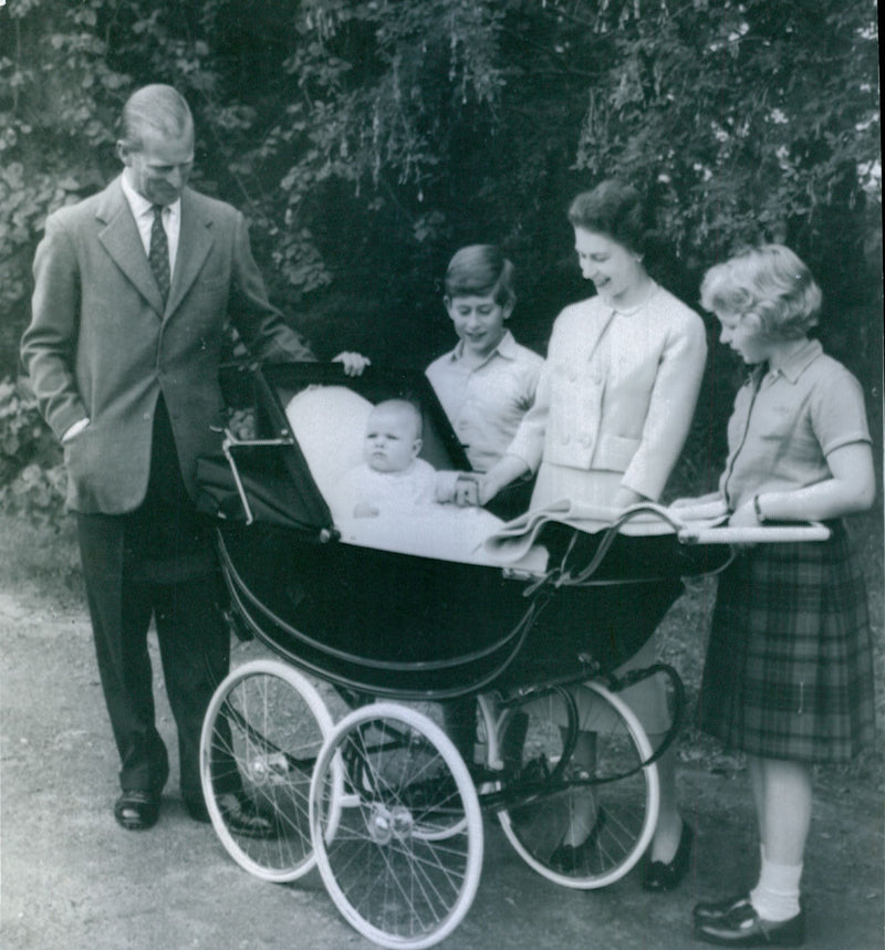 Queen Elizabeth II and Prince Philip with Prince Charles, Princess Anne and Prince Andrew - Vintage Photograph