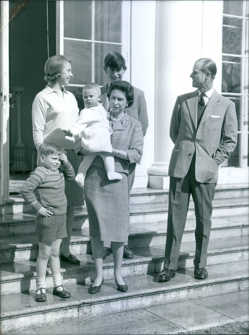 Queen Elizabeth II and Prince Philip with Prince Edward, Prince Charles, Princess Anne and Prince Andrew - Vintage Photograph