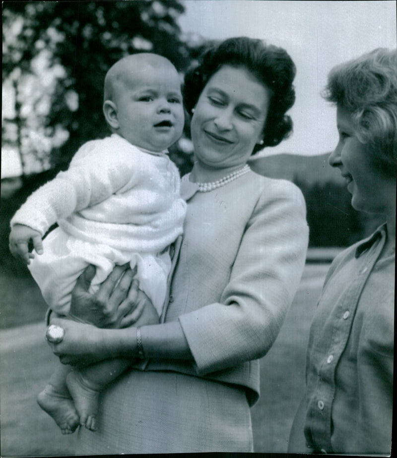 Queen Elizabeth II with Prince Andrew and Princess Anne - Vintage Photograph