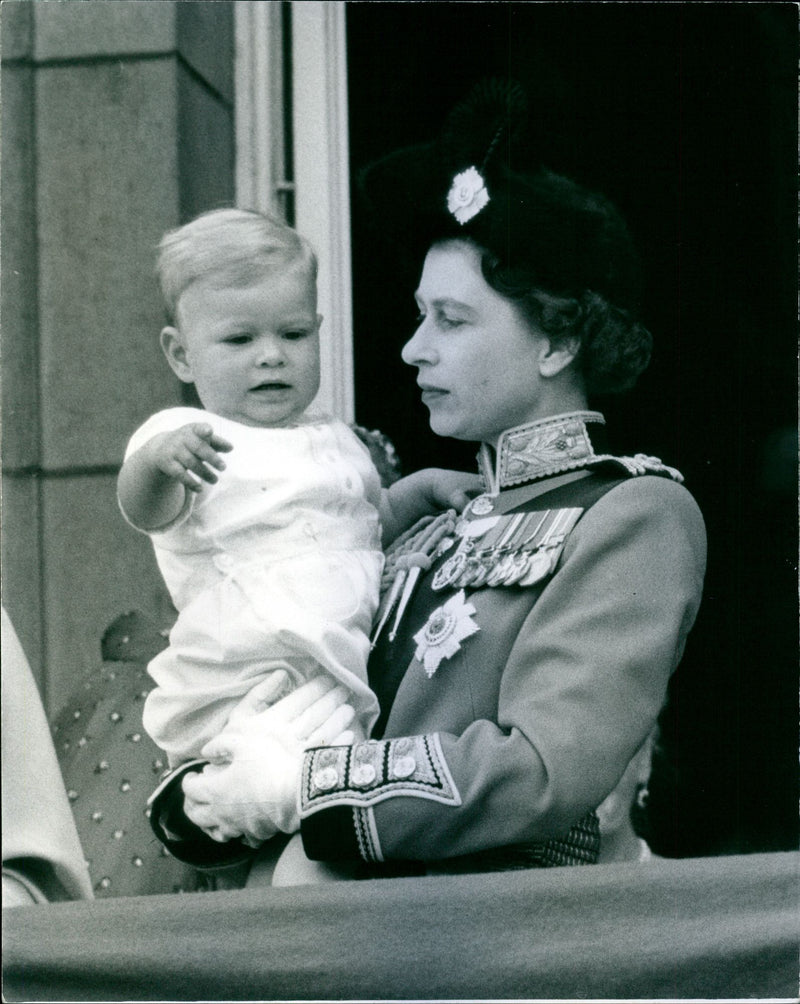 Queen Elizabeth II holding Prince Andrew - Vintage Photograph