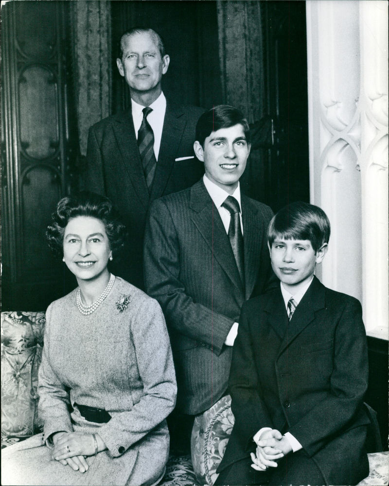 Queen Elizabeth II and Prince Philip, Duke of Edinburgh with Prince Andrew and Prince Edward - Vintage Photograph