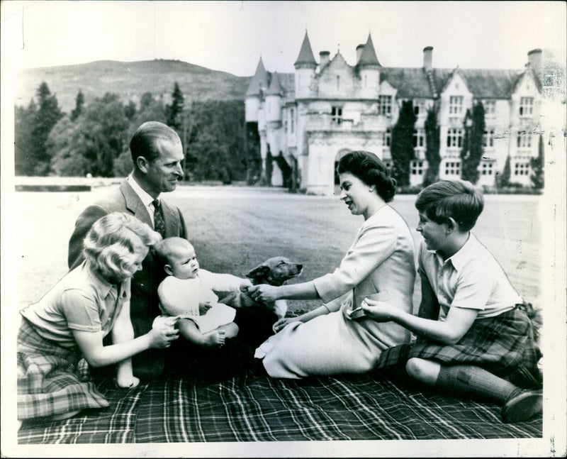 Queen Elizabeth II and Prince Philip, Duke of Edinburgh with Prince Charles, Princess Anne and Prince Andrew - Vintage Photograph