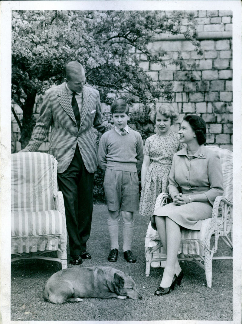 Queen Elizabeth II and Prince Philip, Duke of Edinburgh with Prince Charles and Princess Anne - Vintage Photograph