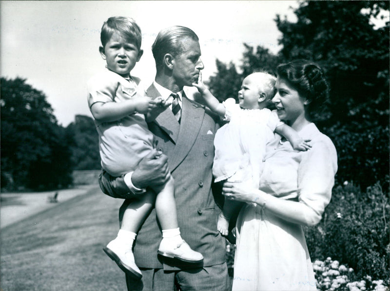 Queen Elizabeth II and Prince Philip, Duke of Edinburgh with Prince Charles and Princess Anne - Vintage Photograph