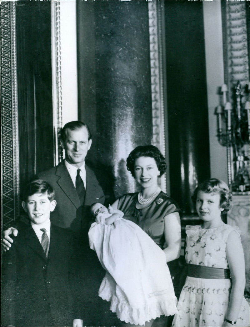 Queen Elizabeth II and Prince Philip, Duke of Edinburgh with Prince Charles, Princess Anne and Prince Andrew - Vintage Photograph