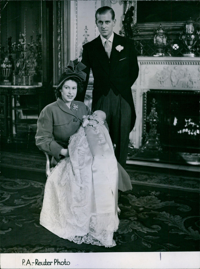 Queen Elizabeth II, Prince Philip, Duke of Edinburgh and Prince Charles - Vintage Photograph