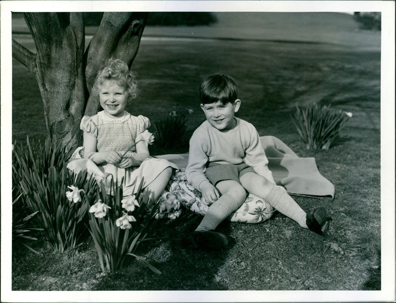 Prince Charles and Princess Anne in the Gardens of Royal Lodge, Windsor - Vintage Photograph