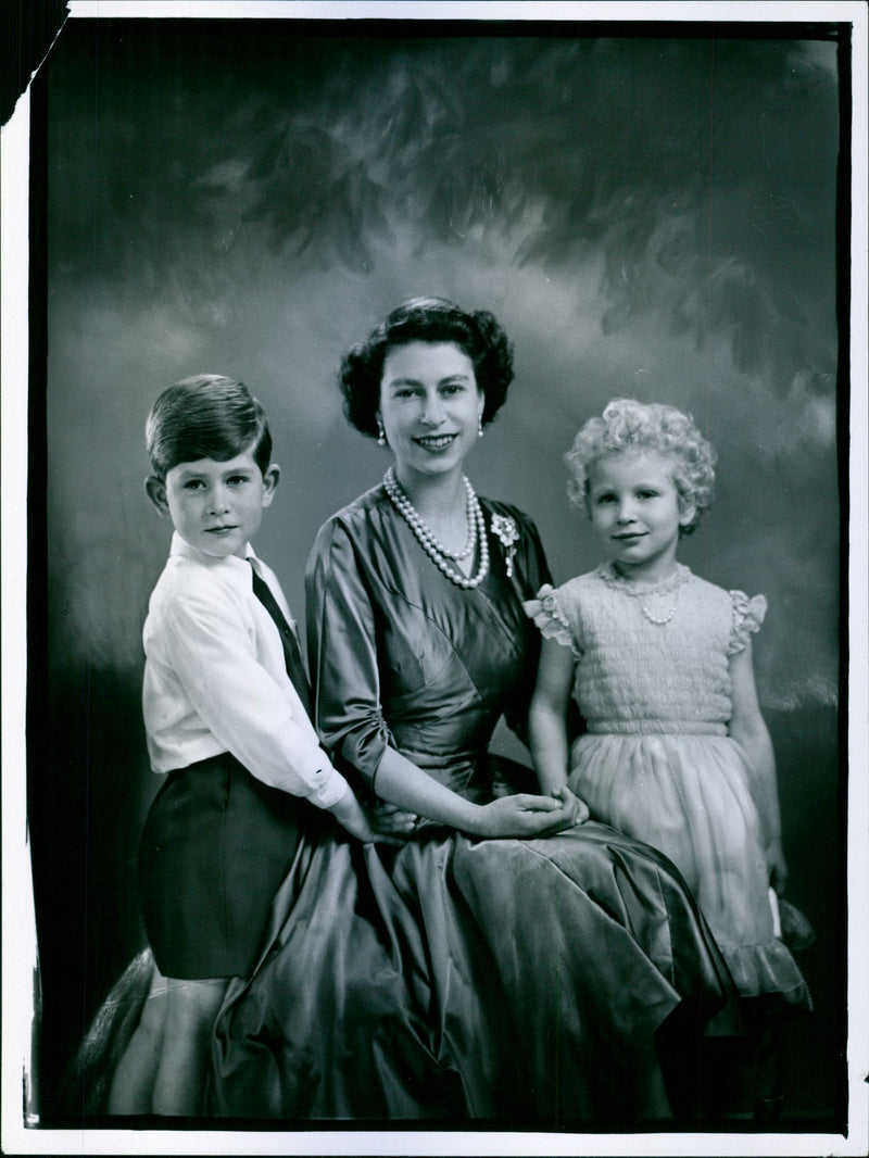 Her Majesty, with T.R.H. 's Prince Charles and Princess Anne - Vintage Photograph