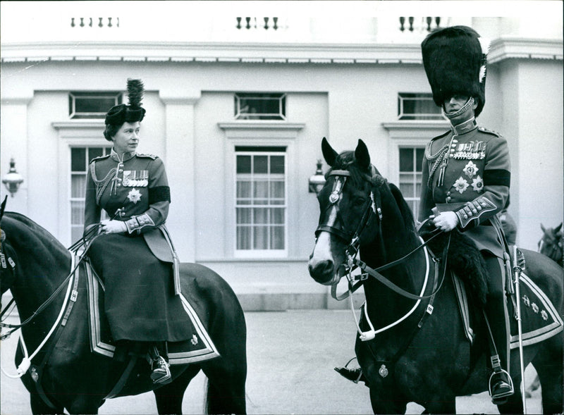 Queen Elizabeth II 25th wedding anniversary. Here with prince Philip on Trooping the Colour Day - Vintage Photograph