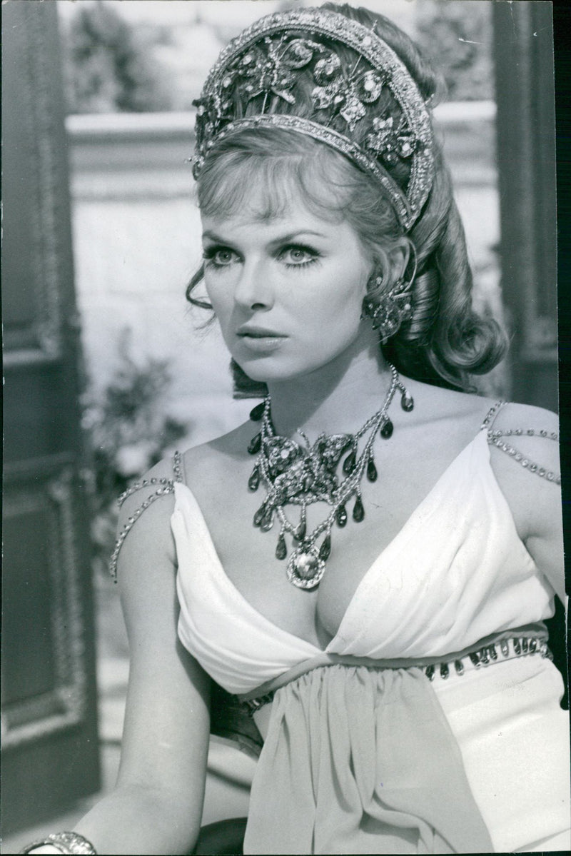 Norwegian actress Julie Ege as Voluptua in "Up Pompeii" at the ABC. - Vintage Photograph