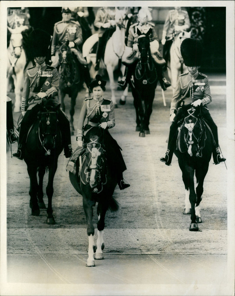 Queen Elizabeth II of England, Duke of Edinburgh and Duke of Gloucester. - Vintage Photograph