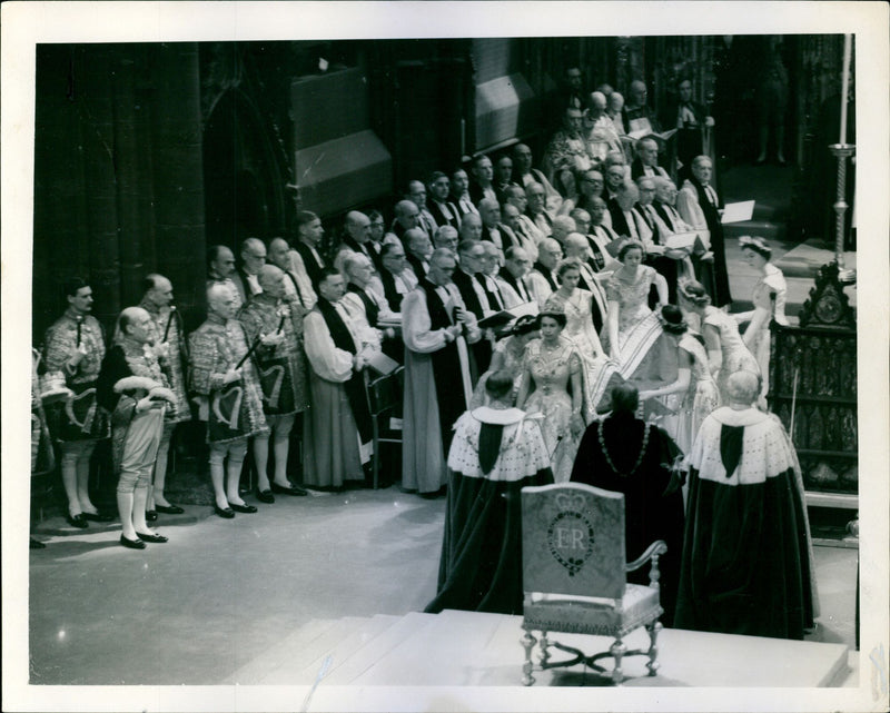The coronation of Queen Elizabeth II. The Coronation Service in Westminster Abbey - Vintage Photograph