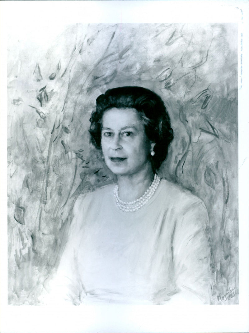 Photograph of portrait study of Queen Elizabeth II, painted by artist Rodrigo Moynihan - Vintage Photograph