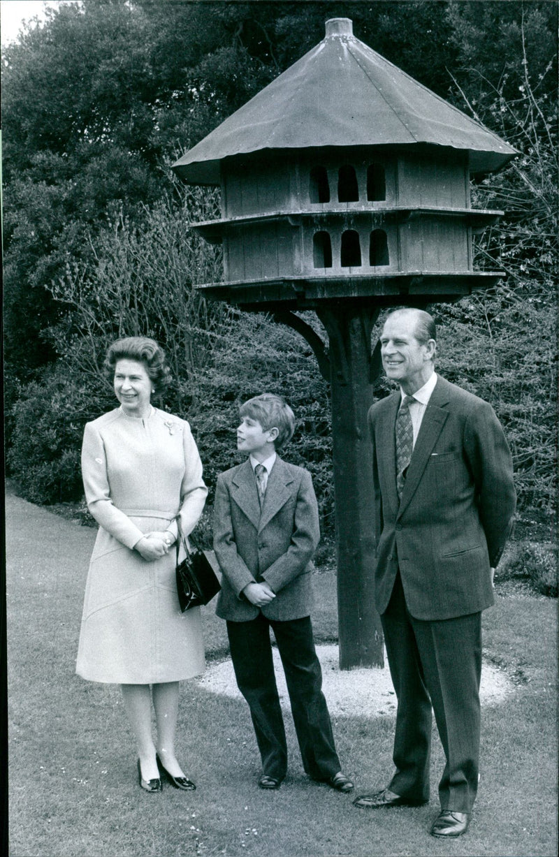 Queen Elizabeth II, Duke of Edinburgh and Prince Edward in the grounds of Windsor Castle on the Queens 50th birthday - Vintage Photograph