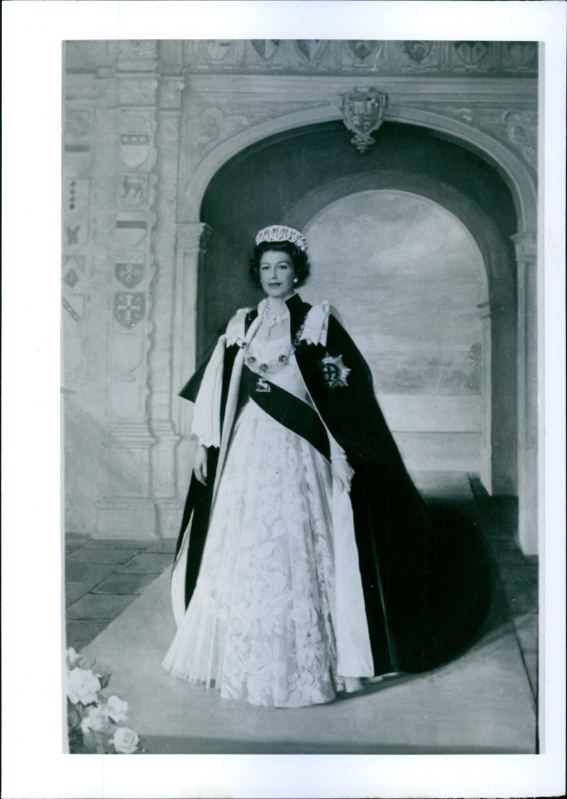 Photograph of a portrait of Queen Elizabeth II, painted for the Police College by Sir William Hutchison - Vintage Photograph