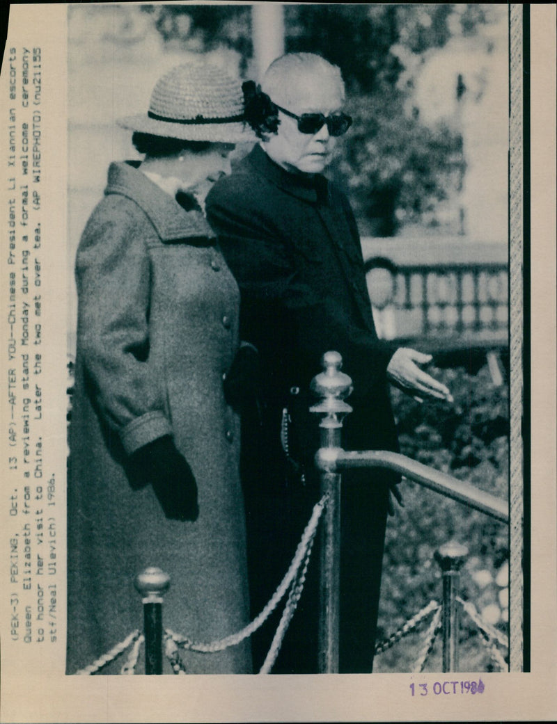 Queen Elizabeth II and Li Xiannian - Vintage Photograph