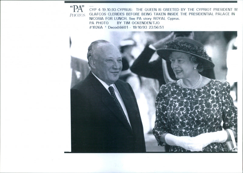 Queen Elizabeth II with Glafcos Clerides outside the Presidential Palace - Vintage Photograph