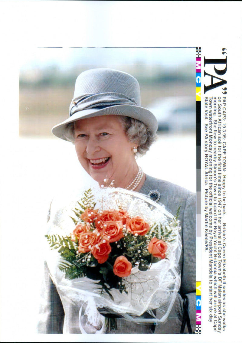 Queen Elizabeth II smiles on her arrival at DF Malan airport - Vintage Photograph