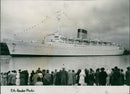 Crowds watch liner's first voyage as the Caronia passes Erskine Ferry on way down the Clyde - Vintage Photograph