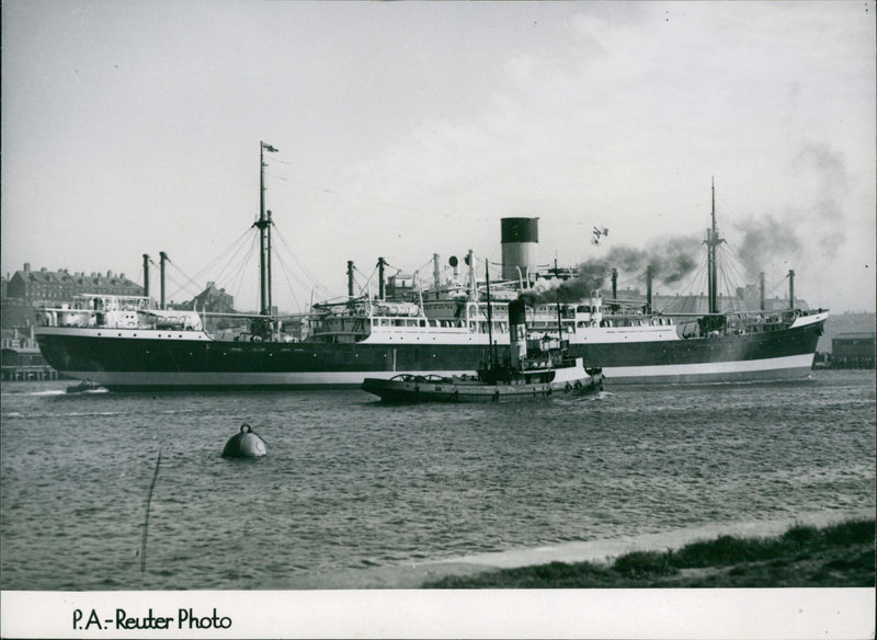 Seen leaving the Tyne on trials is the 8,200-ton Blue Funnel liner Autolycus - Vintage Photograph