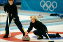 Elisabet Gustafson playes in  Curling, Winter Olympics in Nagano - Vintage Photograph