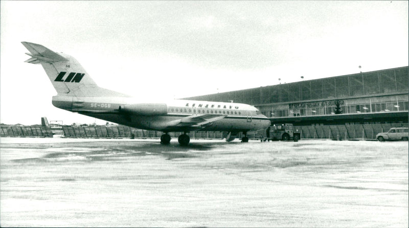 Linjeflyg, Swedish Domestic Airline, Fokker F28 on Bromma. - Vintage Photograph
