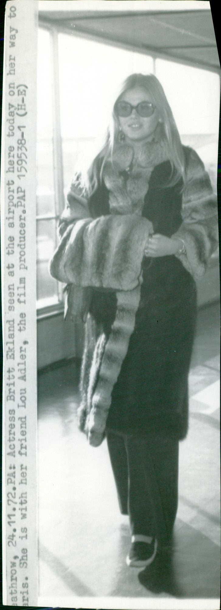Actress Britt Ekland photographed at Heathrow Airport - Vintage Photograph