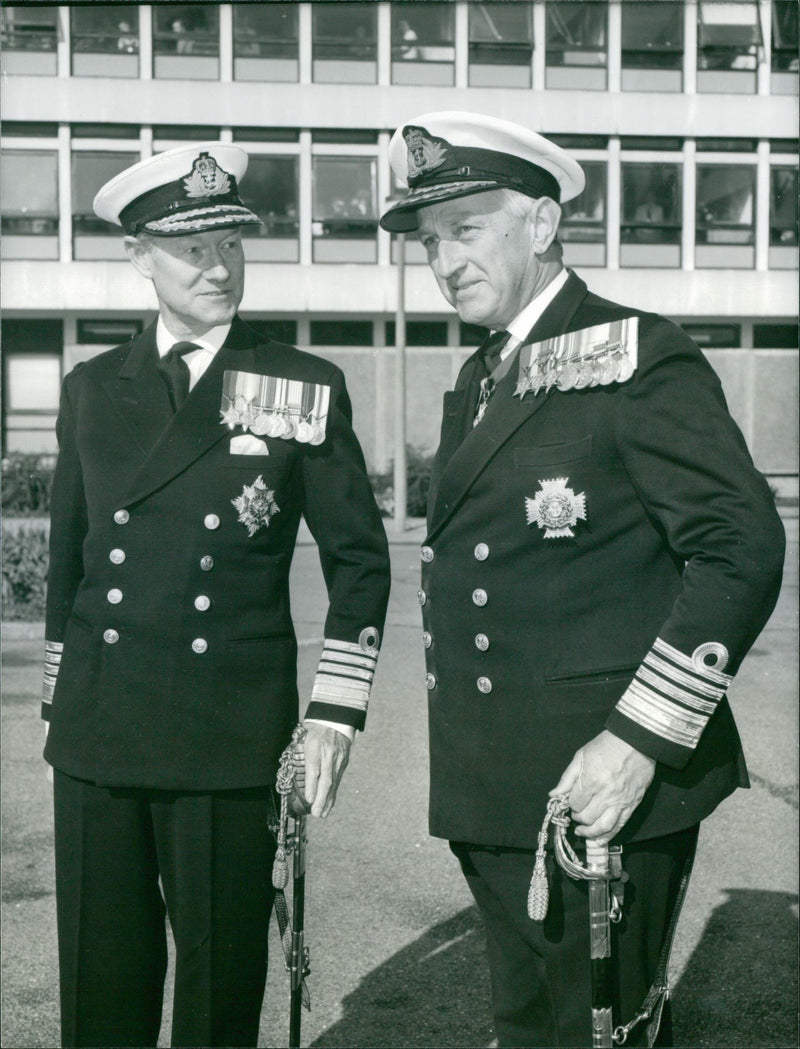 Admiral Sir Henry Leach and Admiral Sir James Eberle. - Vintage Photograph