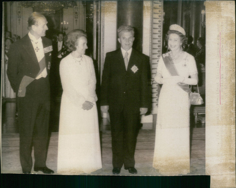 Nicolae Ceaușescu with Prince Philip, Duke of Edinburgh and Queen Elizabeth II - Vintage Photograph