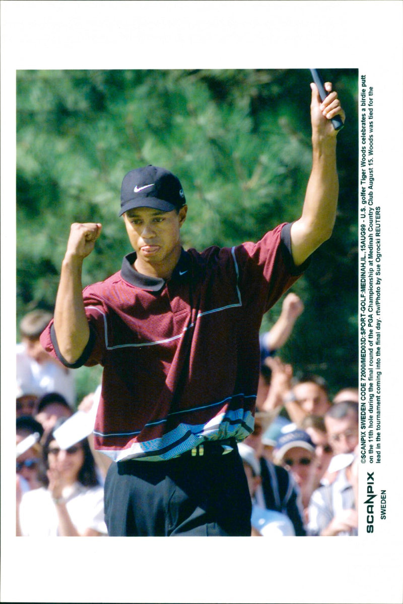 Tiger Woods celebrates during PGA Championship - Vintage Photograph