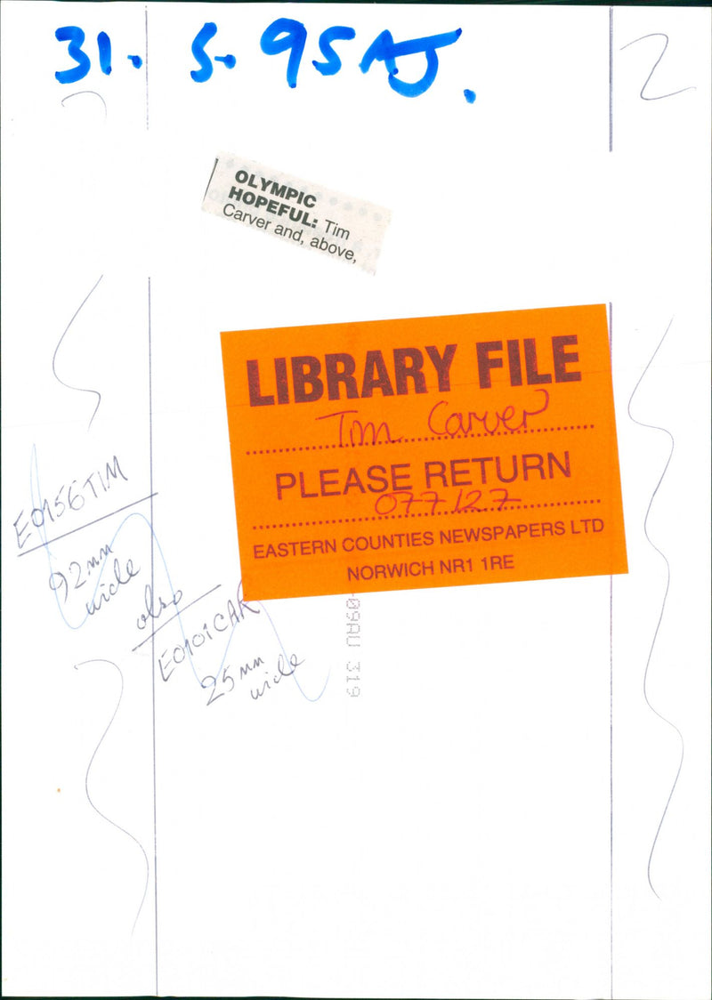 TIN CARVER STUART HUDSON
OLYMPIC HOPEFUL : Tim Carver and , above , LIBRARY FILE - Vintage Photograph