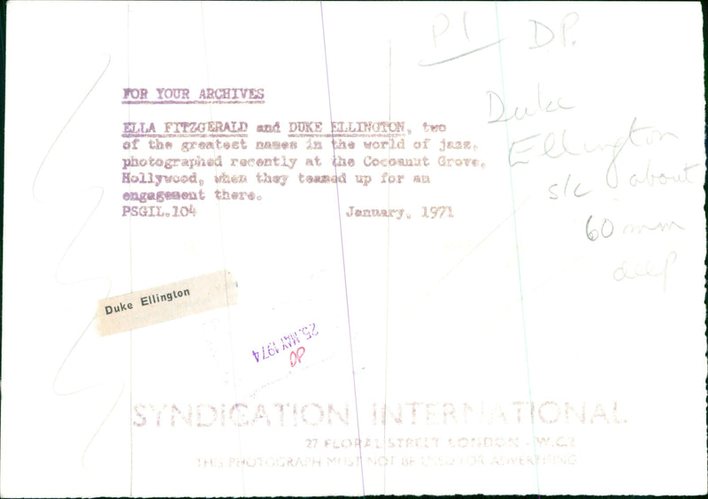 Ella Fitzgerald and Duke Ellington. - Vintage Photograph