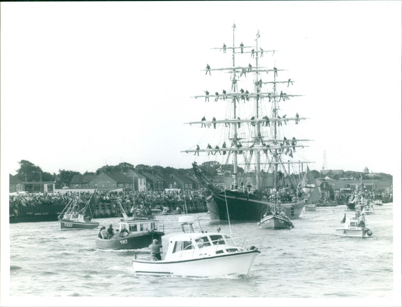 Tall Ships Race - men fixing the masts. - Vintage Photograph