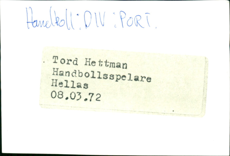 Tord Hettman, Handball Player. - Vintage Photograph