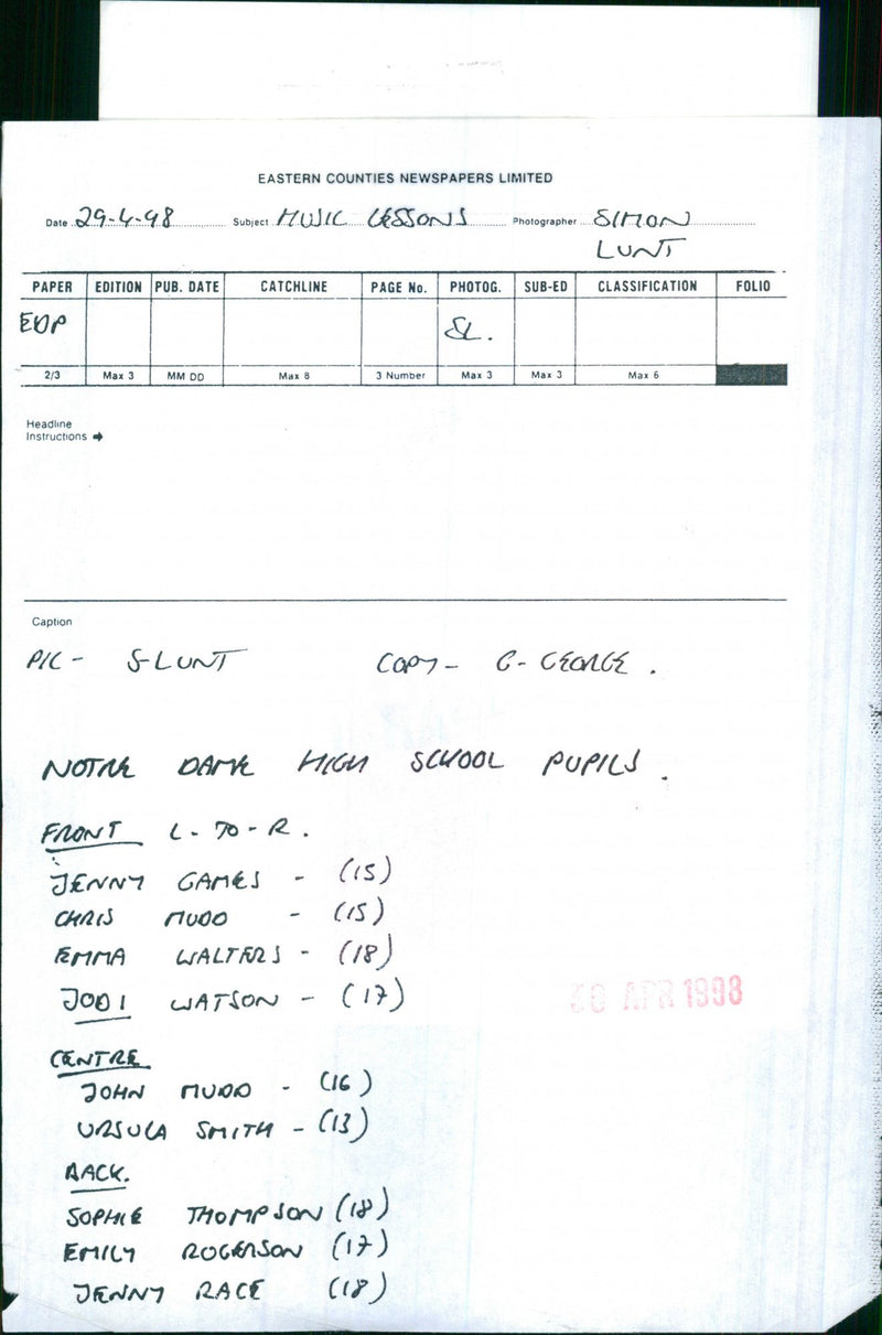 Notre Dame High School pupils during music lessons - Vintage Photograph