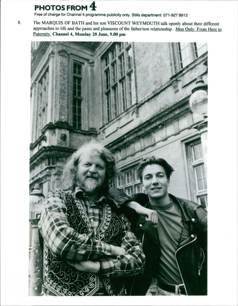 Alexander Thynn, 7th Marquess of Bath, with his son Viscount Weymouth. - Vintage Photograph