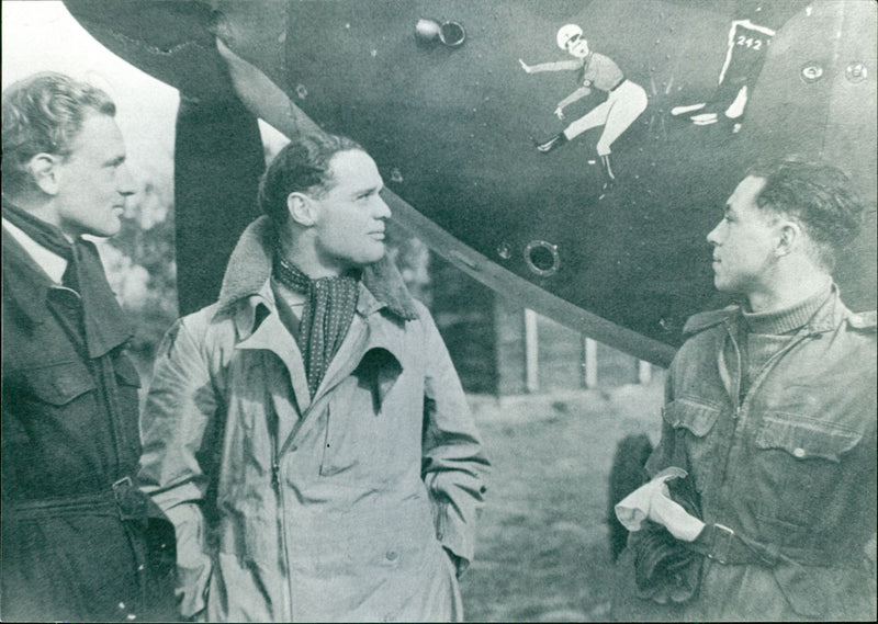 Douglas at RAF Coltishall and two of his pilot - Vintage Photograph