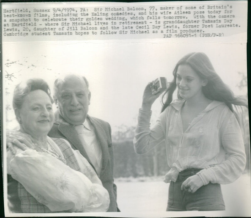 Sir Michael Balcon, his wife Aileen and granddaughter Tamasin Day-Lewis. - Vintage Photograph