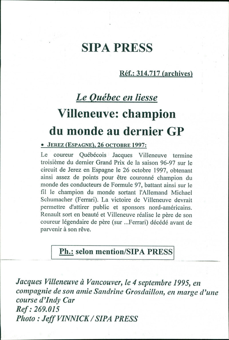 1997 ROSSE TICIT TROISIEME PAUL FERRARI PRESS PARIS CHAMPION - Vintage Photograph